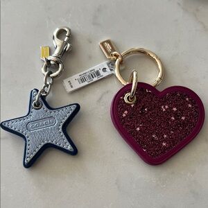 Coach Silver Star Leather Keychain & Oink Glitter Heart Keyring